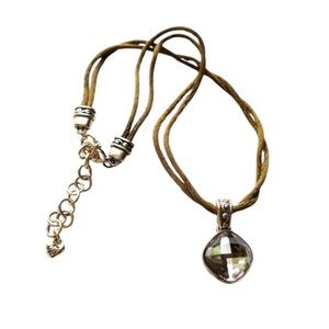 Brighton Venus Necklace Swarovski Crystal Pendant Olive Double Cord Silver Tone